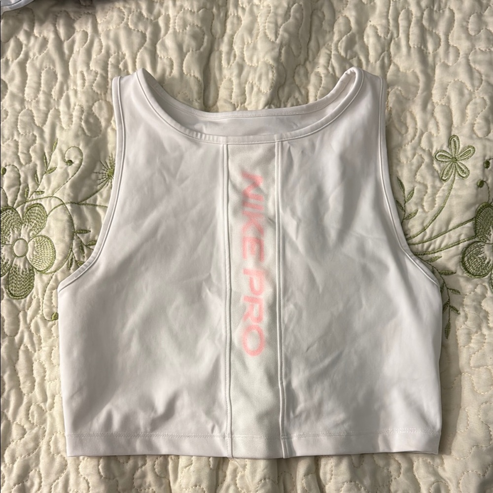 Nike White and Pink Sleeveless Crop Tank Top